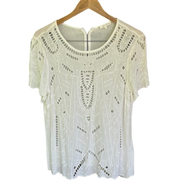 NEW Willow & Clay White Short Sleeve Embroidered Top Size Large - Picture 9 of 9
